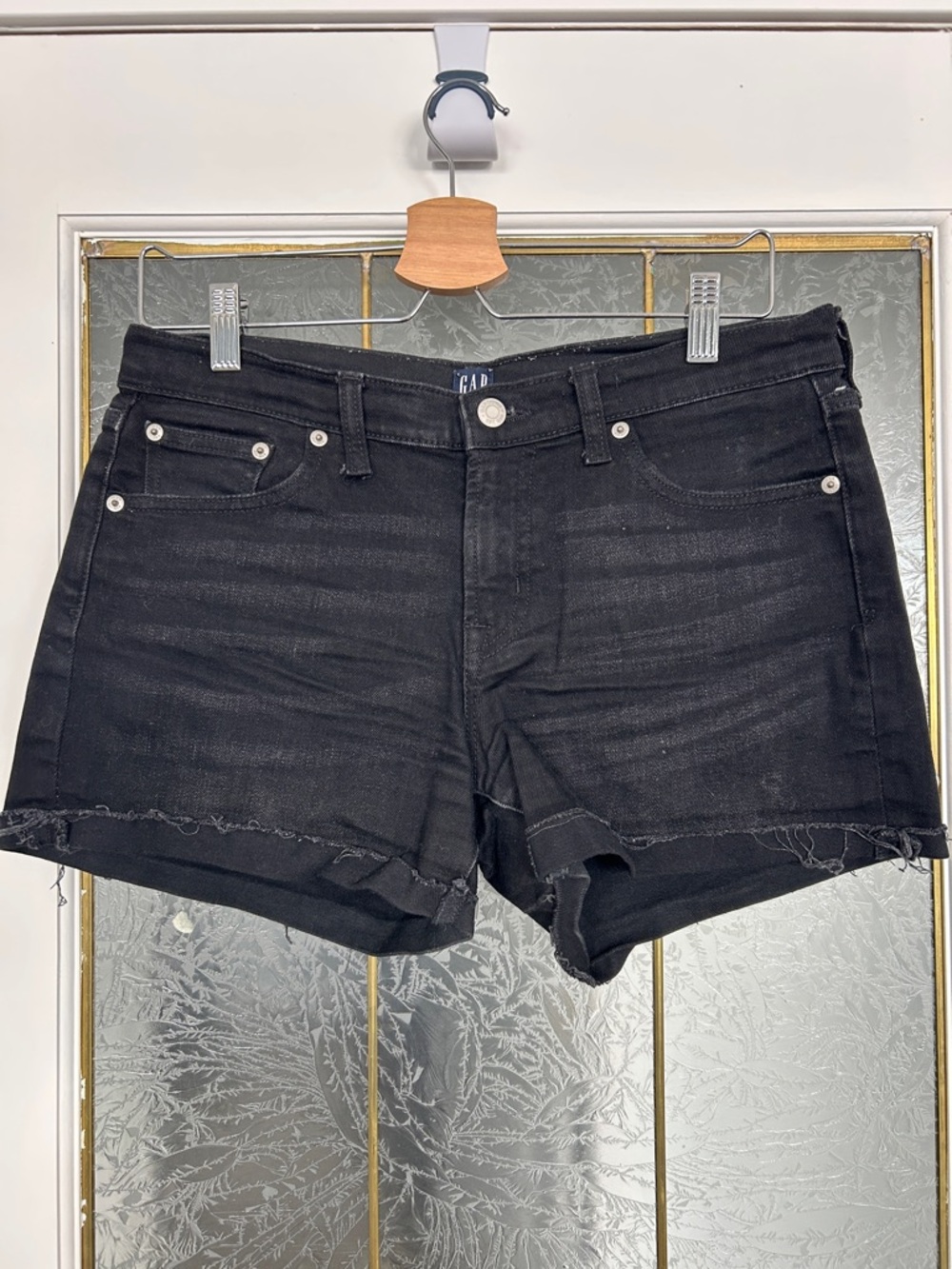 GAP Black Denim Frayed Hem Shorts